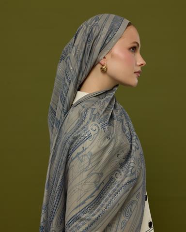 SV-HURREM-60 Bej & Lacivert Hürrem Desen  Şal