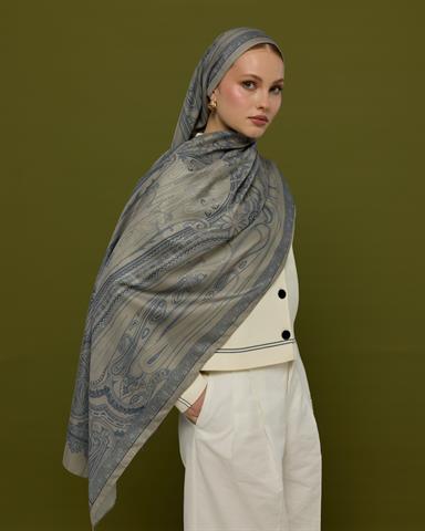 SV-HURREM-60 Bej & Lacivert Hürrem Desen  Şal
