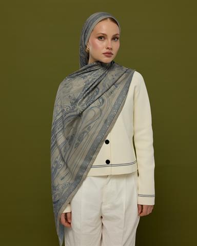 SV-HURREM-60 Bej & Lacivert Hürrem Desen  Şal