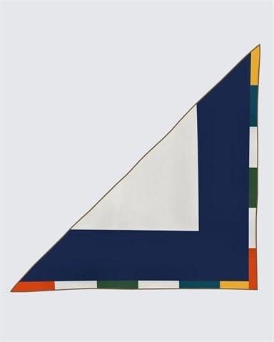 Bej & Lacivert / Renkli Bordür - Minimal Blok Desenli Kaşmir Omuz Şalı