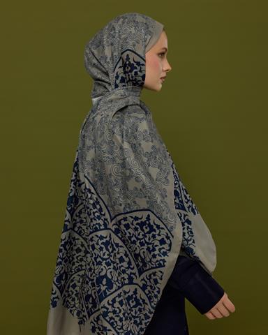 S-SARAYLI-60 Bej & Lacivert Saraylı Desen Şal