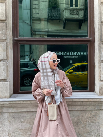 Bej Tartan Desen Şal 