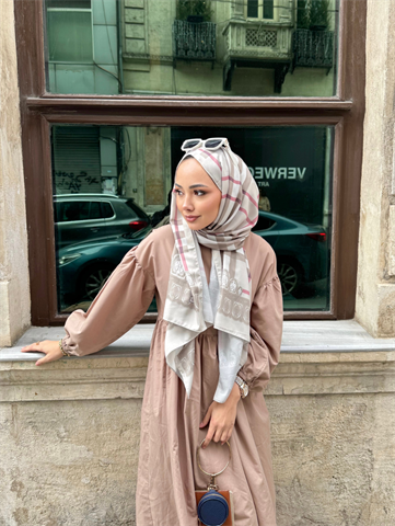 Bej Tartan Desen Şal 