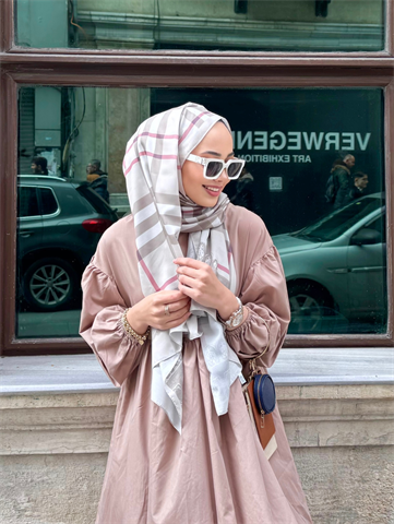 Bej Tartan Desen Şal 