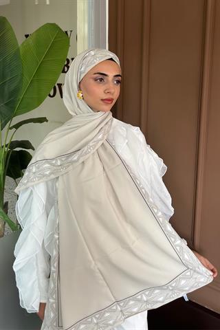 Bej Venedik Desen Pamuk Vual Şal