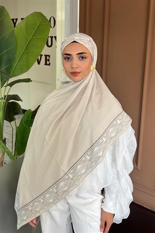 Bej Venedik Desen Pamuk Vual Şal