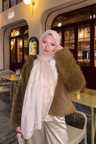 Bej Yonca Desen Pamuk Vual Şal