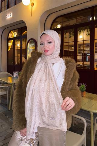 Bej Yonca Desen Pamuk Vual Şal