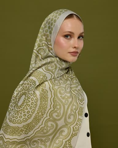 SV-BAL-40 Beyaz Işık & Altın Zeytin Bala Hatun Desen  Şal
