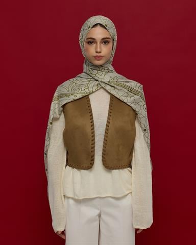 S-EFSUNLU-40 Beyaz Işık & Altın Zeytin Efsunlu Desen Şal