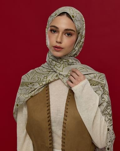 S-EFSUNLU-40 Beyaz Işık & Altın Zeytin Efsunlu Desen Şal