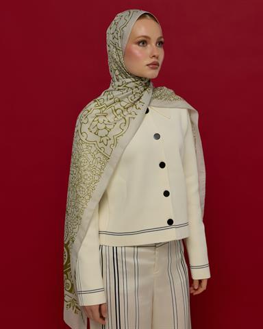 S-HAREM-40 Beyaz Işık & Altın Zeytin Harem Rüyası Desen Şal