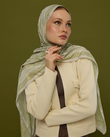 SV-HURREM-40 Beyaz Işık & Altın Zeytin Hürrem Desen  Şal