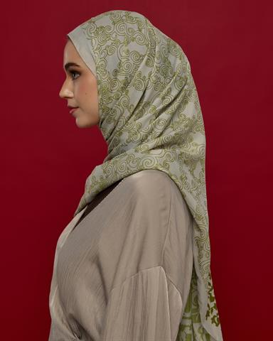 S-SARAYLI-40 Beyaz Işık & Altın Zeytin Saraylı Desen Şal