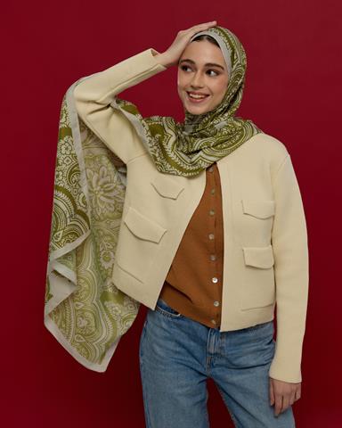S-SULTANİ-40 Beyaz Işık & Altın Zeytin Sultani Desen Şal