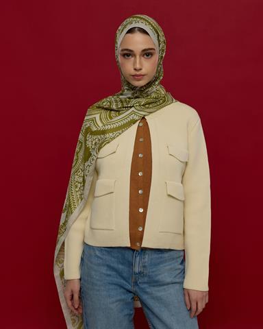 S-SULTANİ-40 Beyaz Işık & Altın Zeytin Sultani Desen Şal