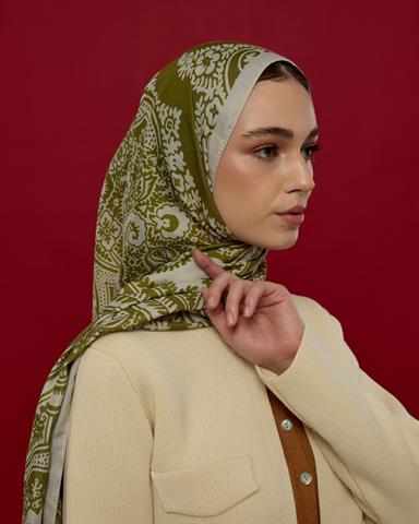 S-SULTANİ-40 Beyaz Işık & Altın Zeytin Sultani Desen Şal