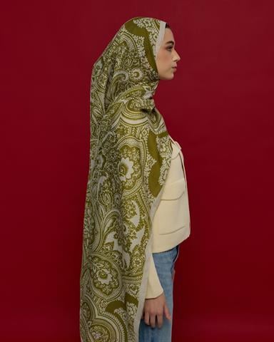 S-SULTANİ-40 Beyaz Işık & Altın Zeytin Sultani Desen Şal