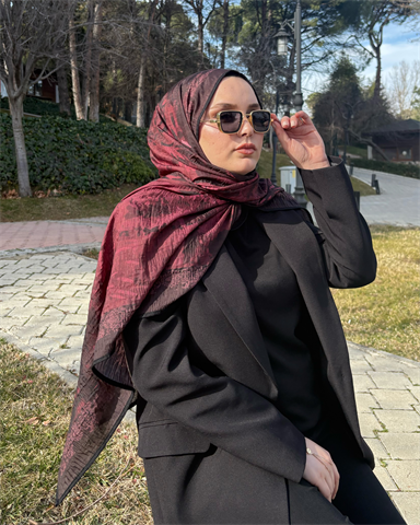 Bordo Cevher Desenli Müslin Şal
