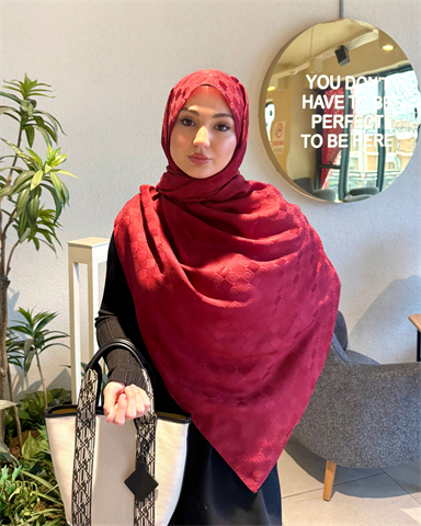 Bordo Damier Desen Jakar Şal