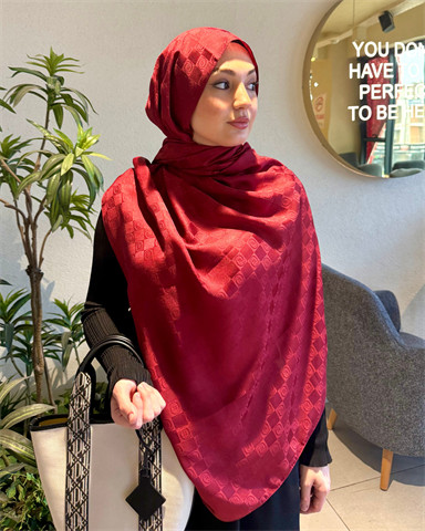 Bordo Damier Desen Jakar Şal