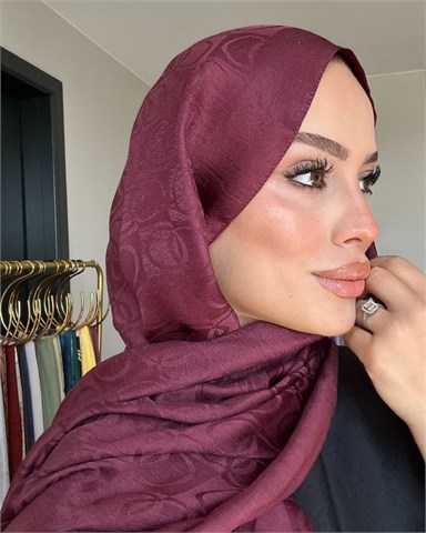 Bordo Imannoor Küçük Dama Desen Pamuk Jakar Şal