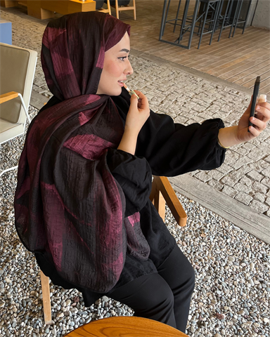 Bordo Karan Desenli Müslin Şal