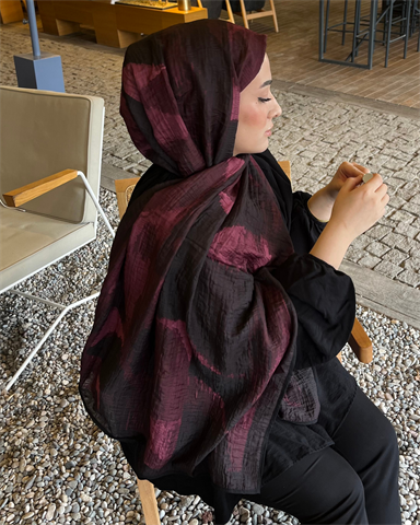Bordo Karan Desenli Müslin Şal