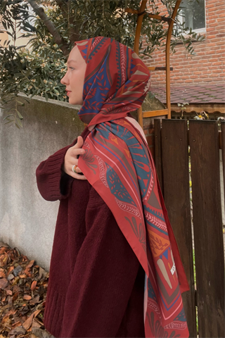 Bordo & Lacivert Zümra Desen Pamuk Vual Şal