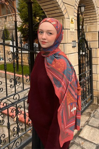 Bordo & Lacivert Zümra Desen Pamuk Vual Şal