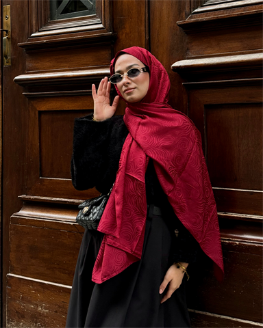 Bordo Revan Desen Jakar Şal