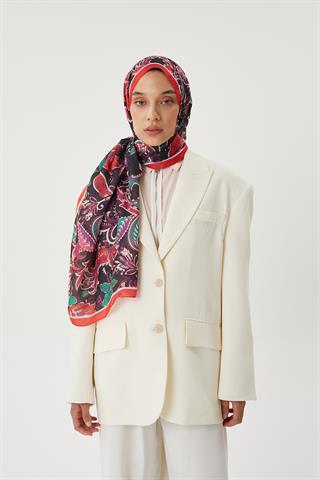 Bordo & Siyah Retro Desen Şal