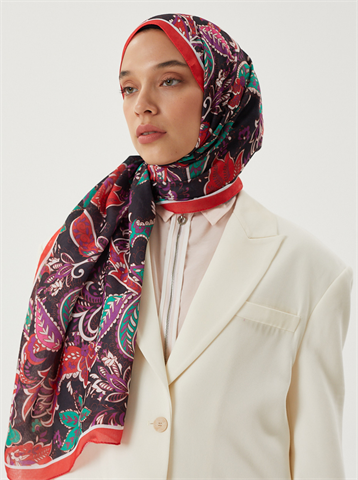 Bordo & Siyah Retro Desen Şal