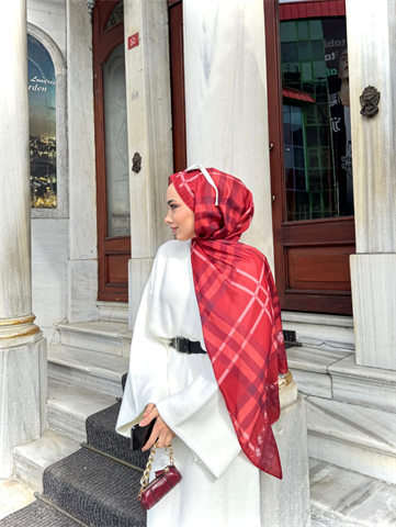 Bordo Tartan Desen Şal