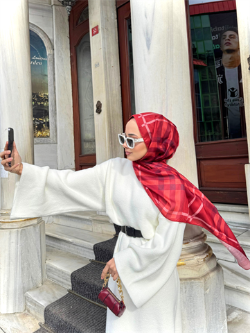 Bordo Tartan Desen Şal