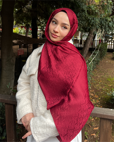 Bordo Triya Desen Jakar Şal