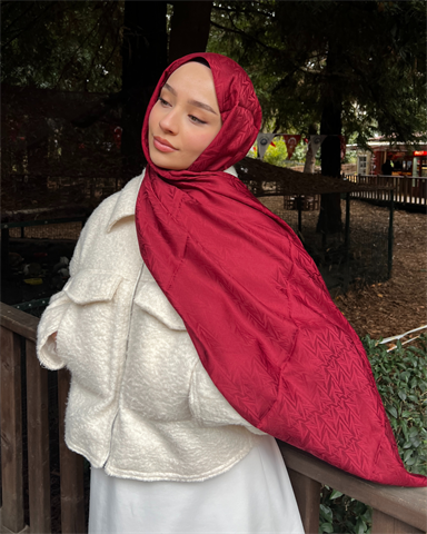Bordo Triya Desen Jakar Şal