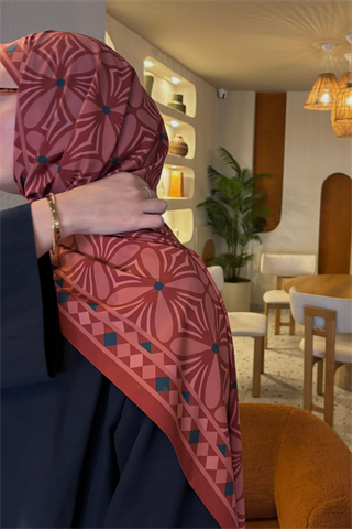 Bordo Yonca Desen Pamuk Vual Şal