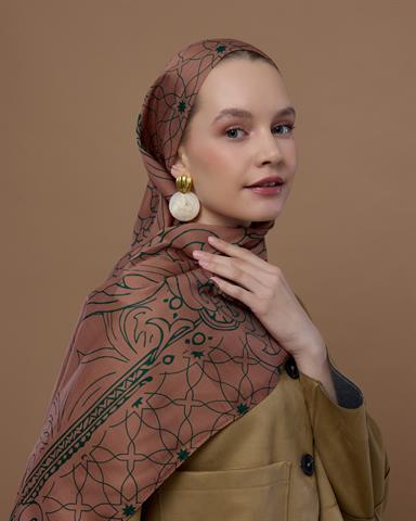 S-EFSUNLU-20 Bronz Şafak & Orman Yeşili Efsunlu Desen Şal