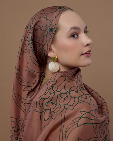 S-EFSUNLU-20 Bronz Şafak & Orman Yeşili Efsunlu Desen Şal