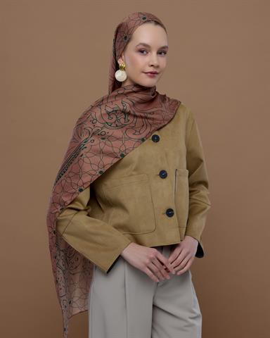 S-EFSUNLU-20 Bronz Şafak & Orman Yeşili Efsunlu Desen Şal