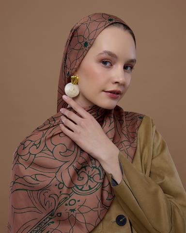 S-EFSUNLU-20 Bronz Şafak & Orman Yeşili Efsunlu Desen Şal