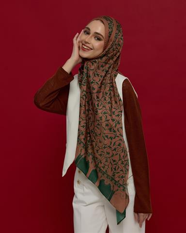 S-LALE-20 Bronz Şafak & Orman Yeşili Lale Bahçesi Desen Şal