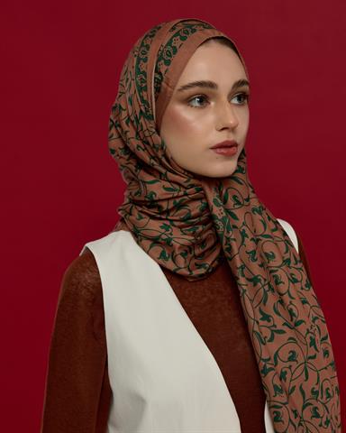 S-LALE-20 Bronz Şafak & Orman Yeşili Lale Bahçesi Desen Şal