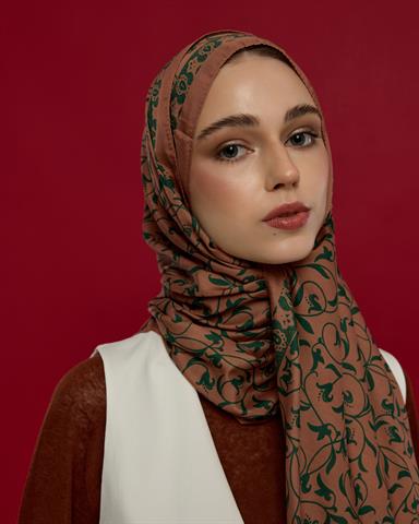 S-LALE-20 Bronz Şafak & Orman Yeşili Lale Bahçesi Desen Şal