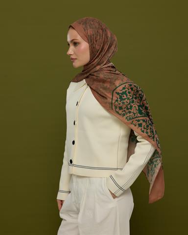 S-SARAYLI-20 Bronz Şafak & Orman Yeşili Saraylı Desen Şal