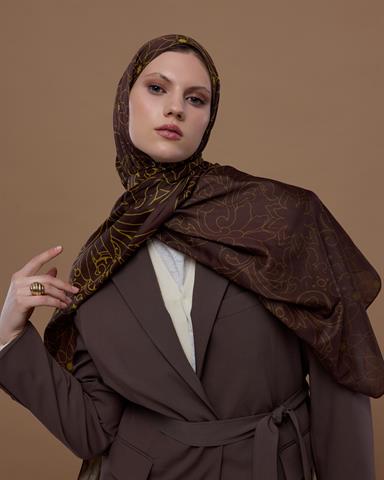 S-EFSUNLU-43 Buhur Kahvesi & Saf Sarı Efsunlu Desen Şal