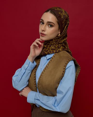 S-HAREM-43 Buhur Kahvesi & Saf Sarı Harem Rüyası Desen Şal