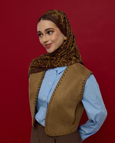 S-HAREM-43 Buhur Kahvesi & Saf Sarı Harem Rüyası Desen Şal