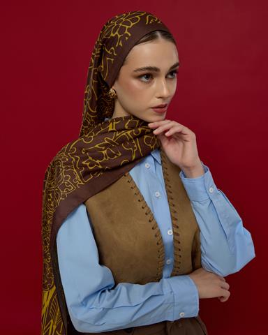 S-HAREM-43 Buhur Kahvesi & Saf Sarı Harem Rüyası Desen Şal
